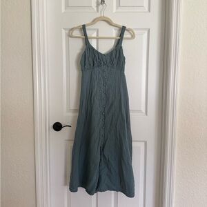 Teal Sleeveless Button Down Midi Dress